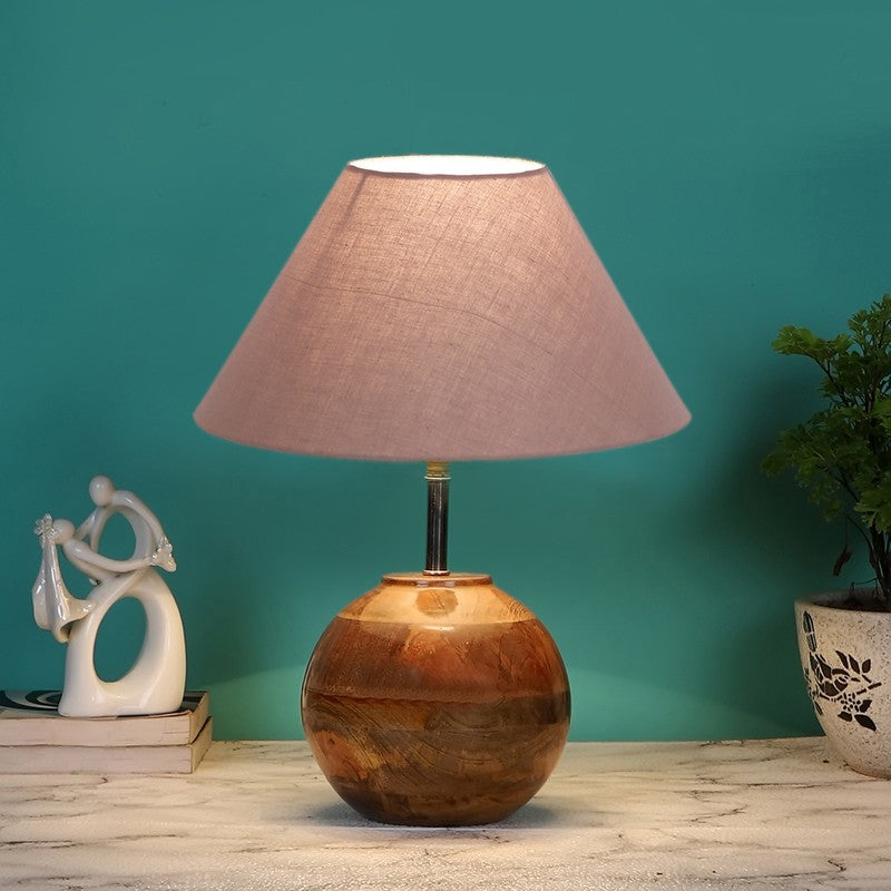 Auryon Cotton Table Lamp With Wooden Base - Grey