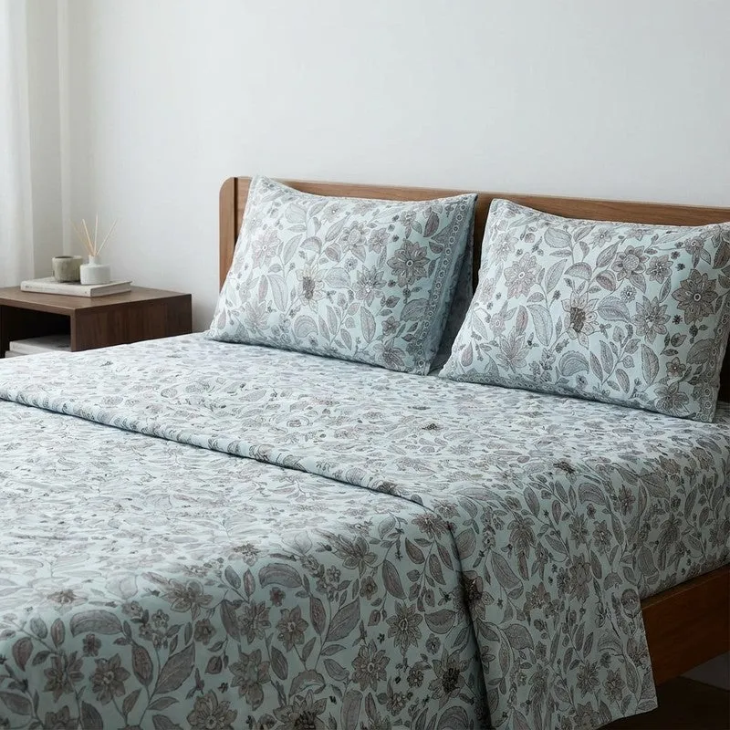 Rigavo Floral Cotton Bedsheet (Light Blue) - 160 TC media 4