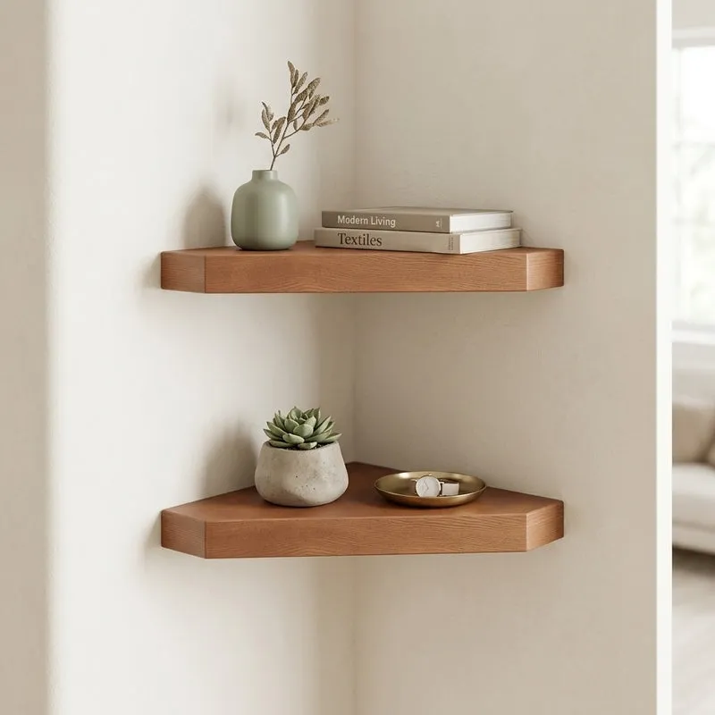Berk Corner Floating Wall Shelf (Brown) - Set Of Two media 1