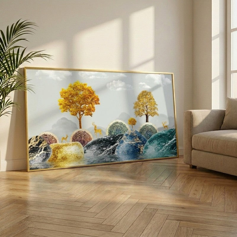 Golden Utopia Canvas Wall Painting With Frame