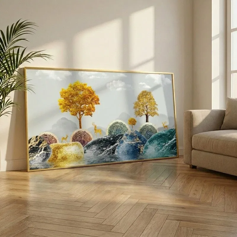 Golden Utopia Canvas Wall Painting With Frame media 1