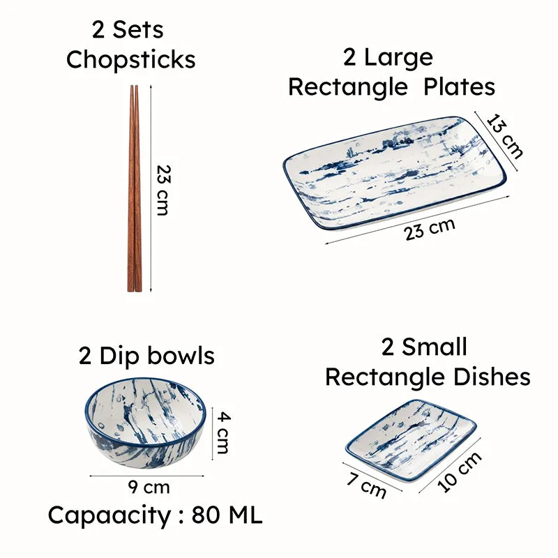 SakuraServe Porcelain Platter Set With Chopsticks - Eight Piece Set - 7