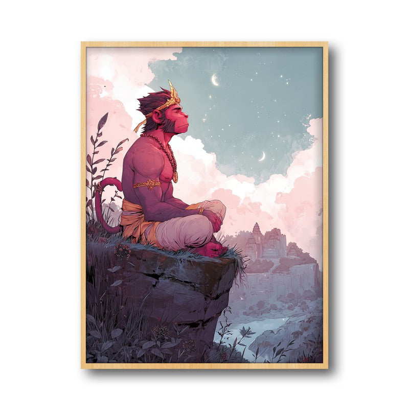 Sri Hanuman Divine Peace Spiritual Archival Paper Wall Art - Natural Brown Frame media 5