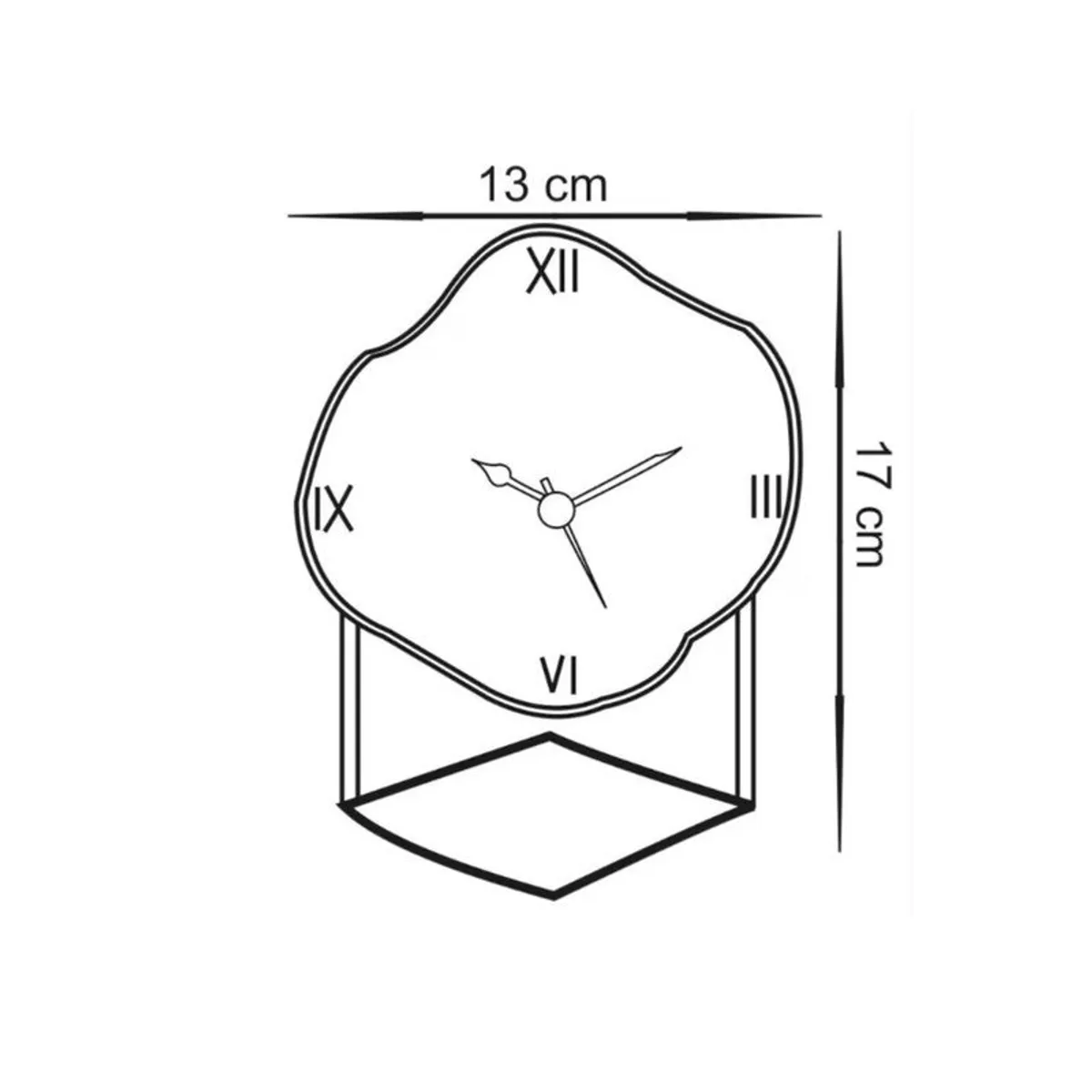 Line drawing showing the clock shape and dimensions