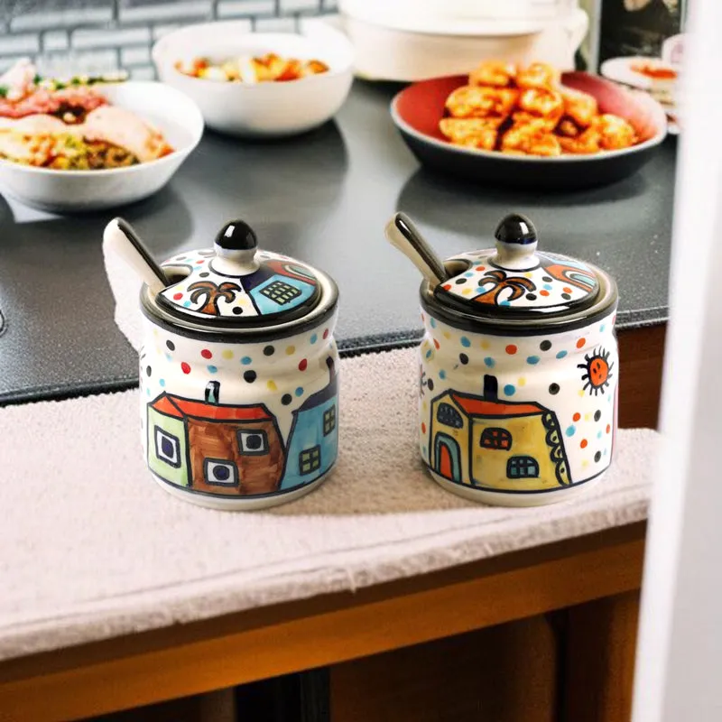Cottage Bharni Ceramic Jar With Spoon (200 mL Each) - Set Of Two media 5