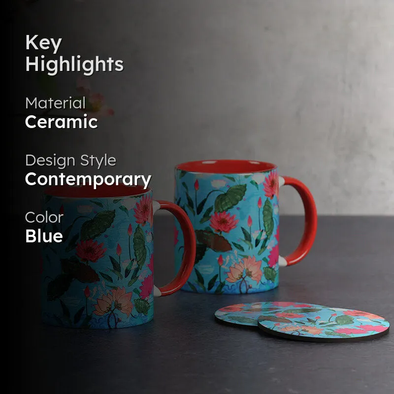 India Circus Bloomin Ceramic Mug With Coaster (325 mL Each) - Four Piece Set media 2