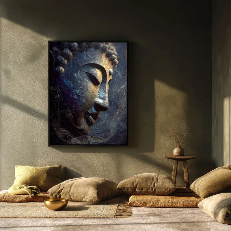 Mystic Blue Buddha Archival Paper Wall Painting With Black Frame media 3