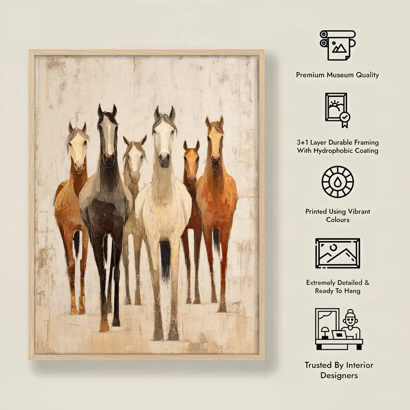 Dynamic Horse Wall Painting With Brown Frame media 10