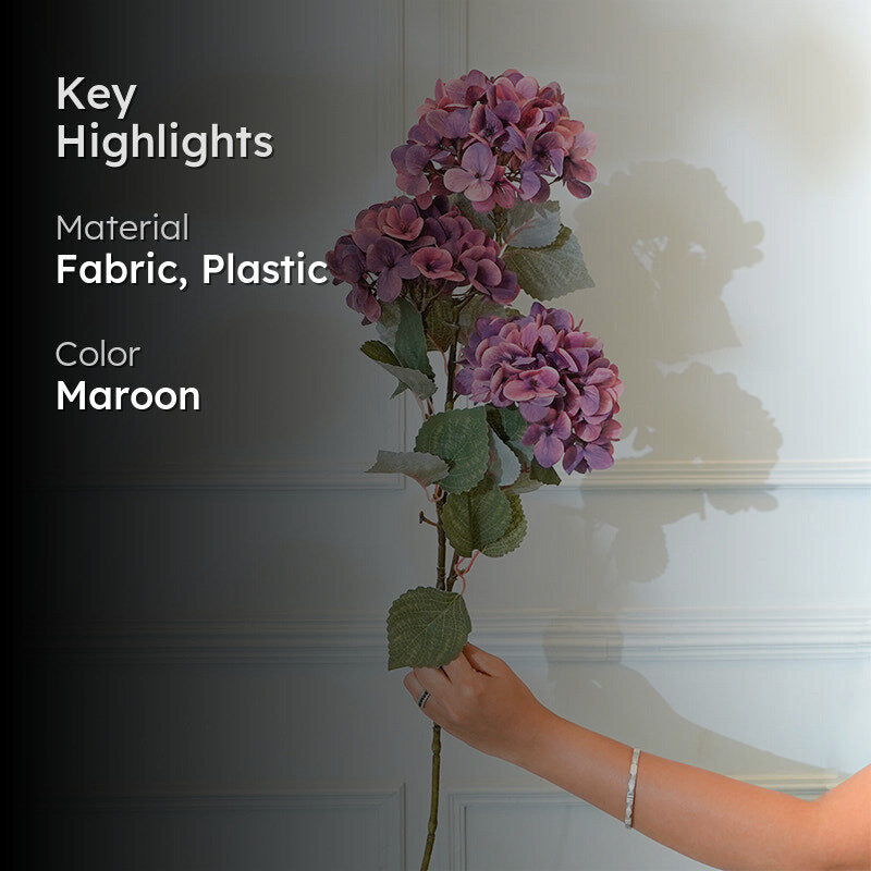 Faux Autumn Panicle Hydrangea Flower Stick (Maroon) - 34 CM media 2