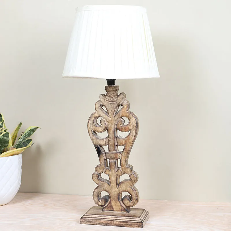 Gujo Deco Pleated Mango Wood Table Lamp - White,Beige media 2