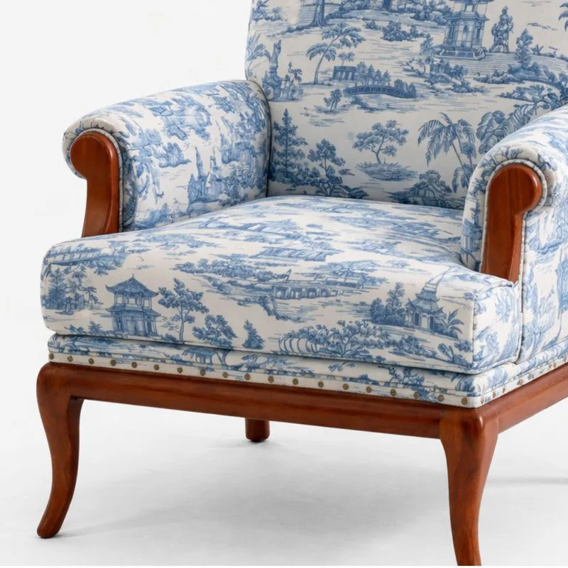 Aurelia Teak Wood & Velvet Upholstered Lounge Chair media 6