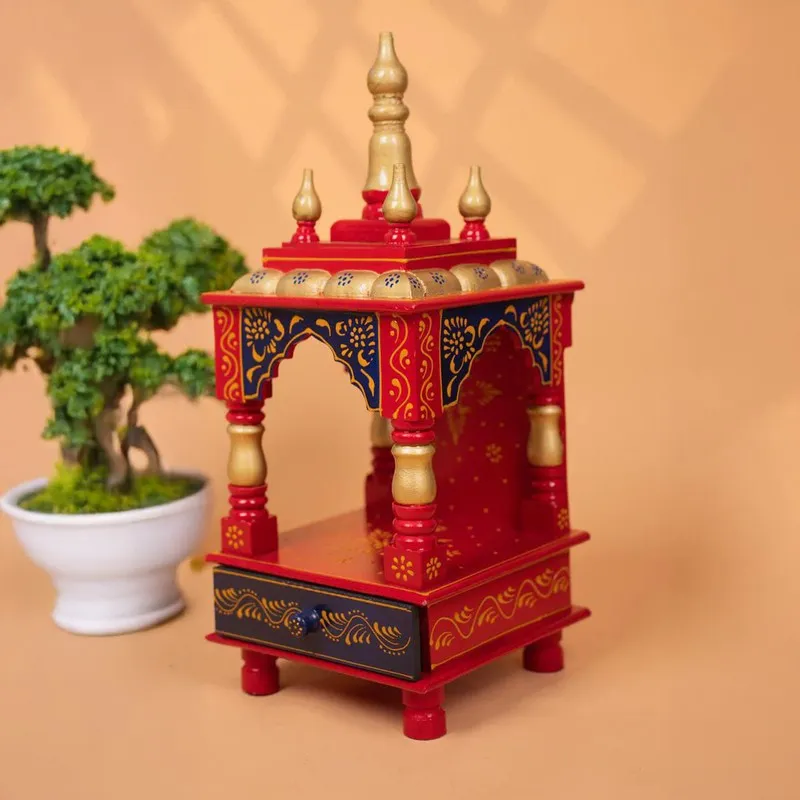 DevLok Handcrafted Wooden Mandir -Red media 3
