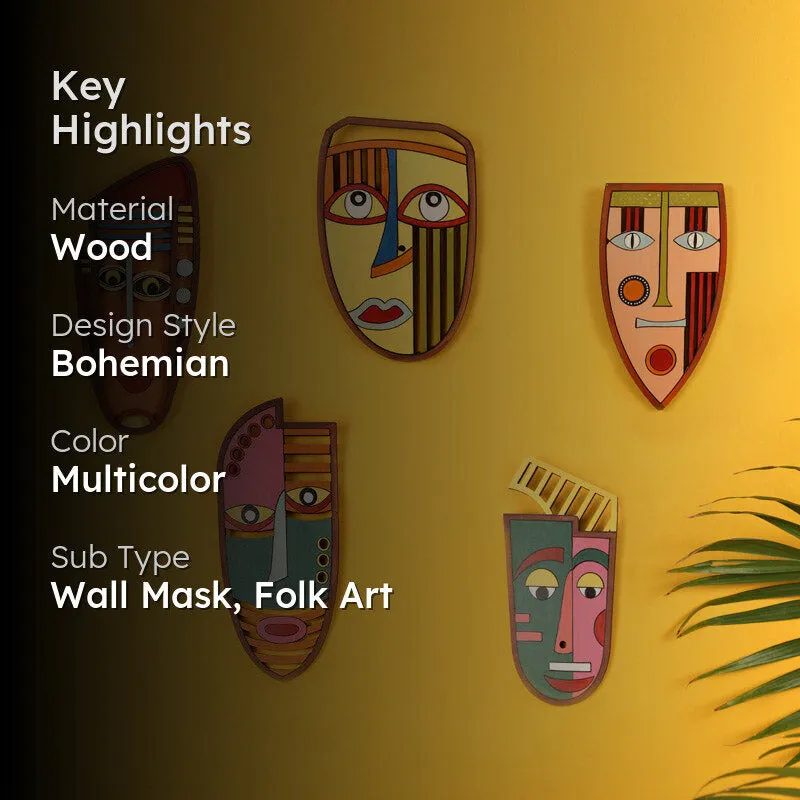 Kalpita Mask Wooden Wall Accent - Set of Five media 2