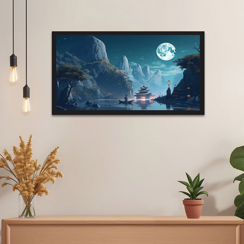 Moonlight Magic Valley Wall Painting With Frame