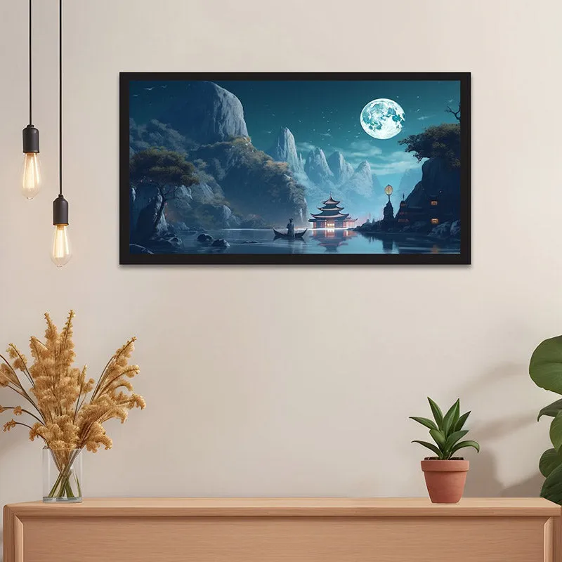 Moonlight Magic Valley Wall Painting With Frame media 1