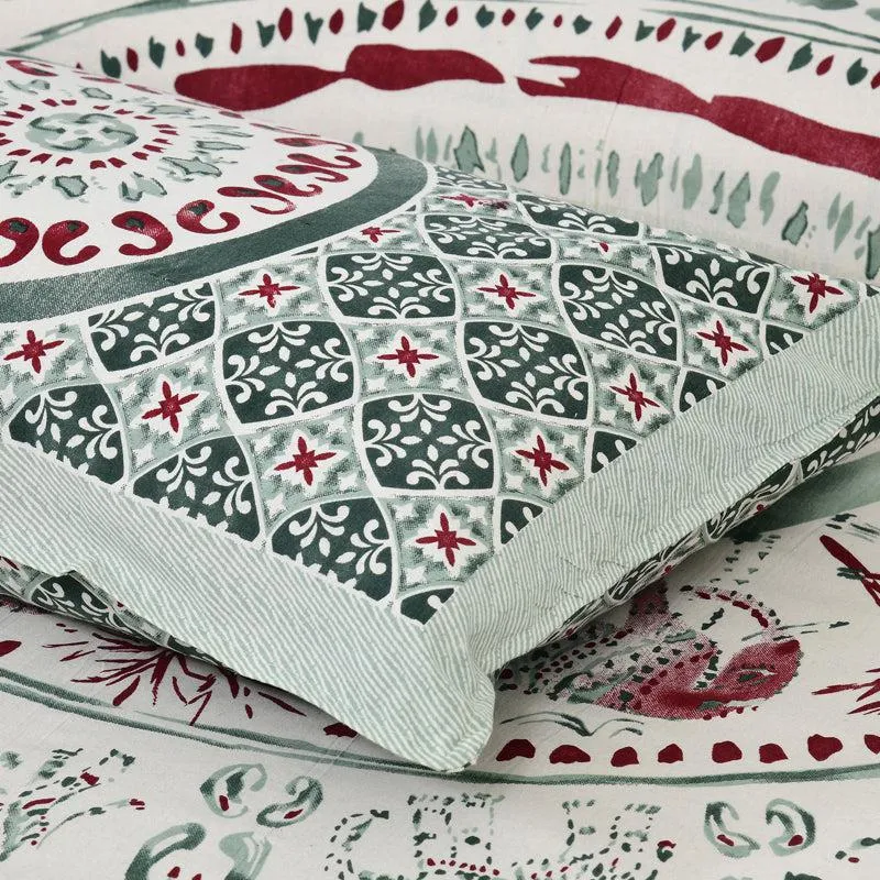 Mekhala Ethnic Cotton Flat Bedsheet (White & Green) - 160 TC media 5