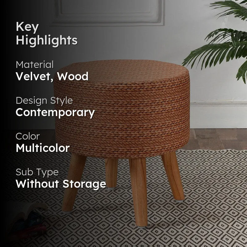 Ruston Jute-print Velvet Ottoman - Multicolor media 2
