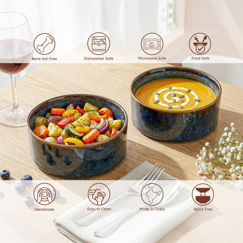 Whimsi Ceramic Soup Bowls (280 mL,Blue) - Set Of Two media 5