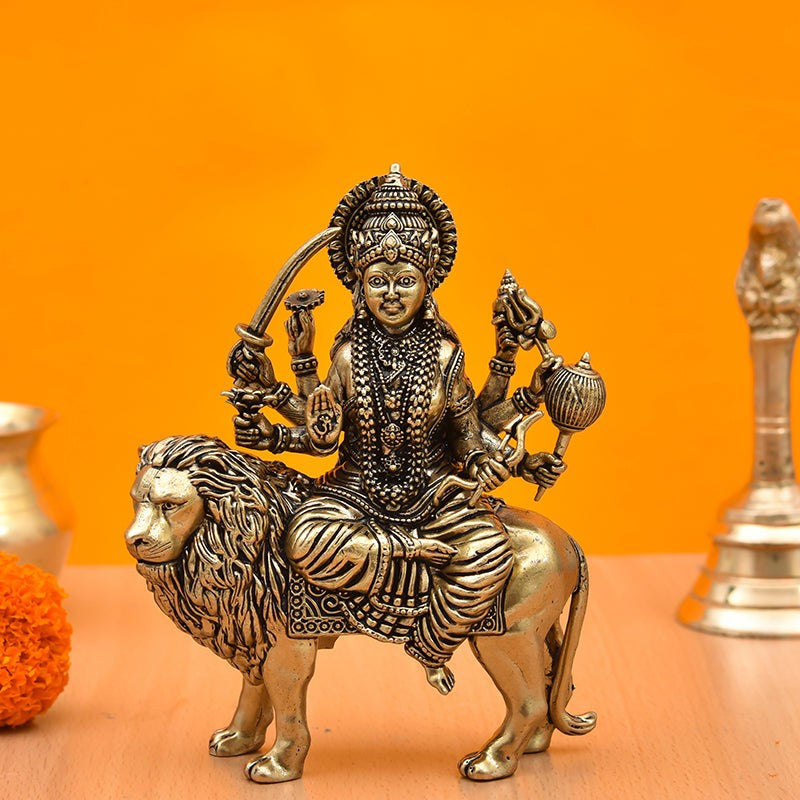 Exquisite Durga Brass Idol - Gold media 6