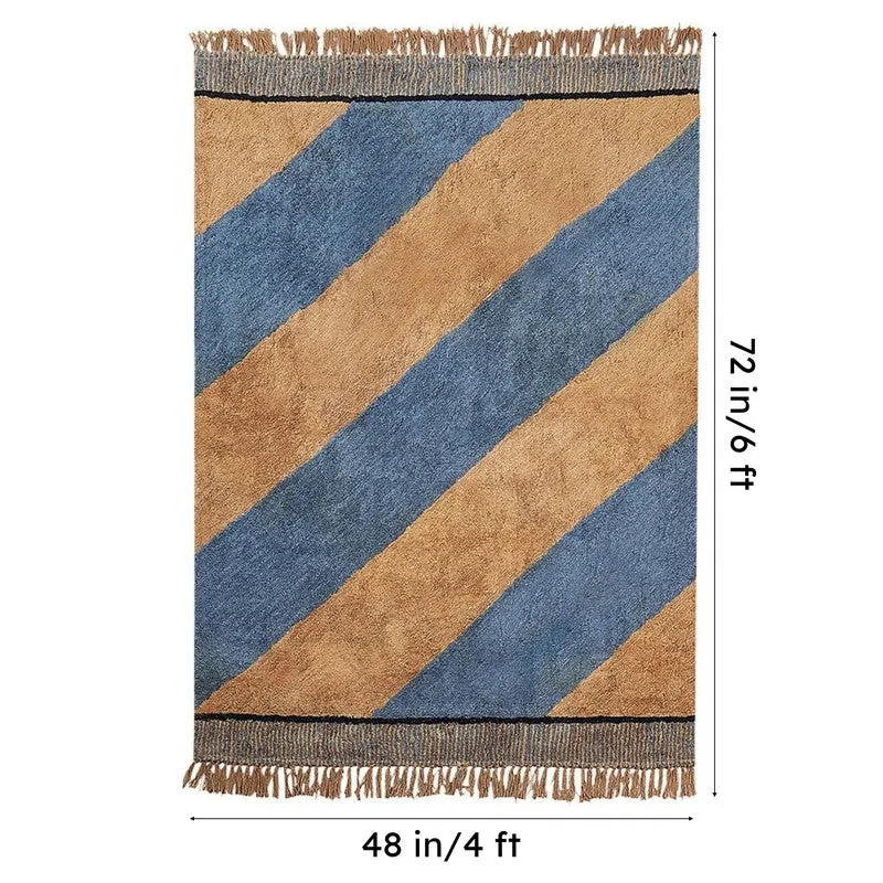 Plush Stripe Tufted Cotton Area Rug - Blue, Brown media 7