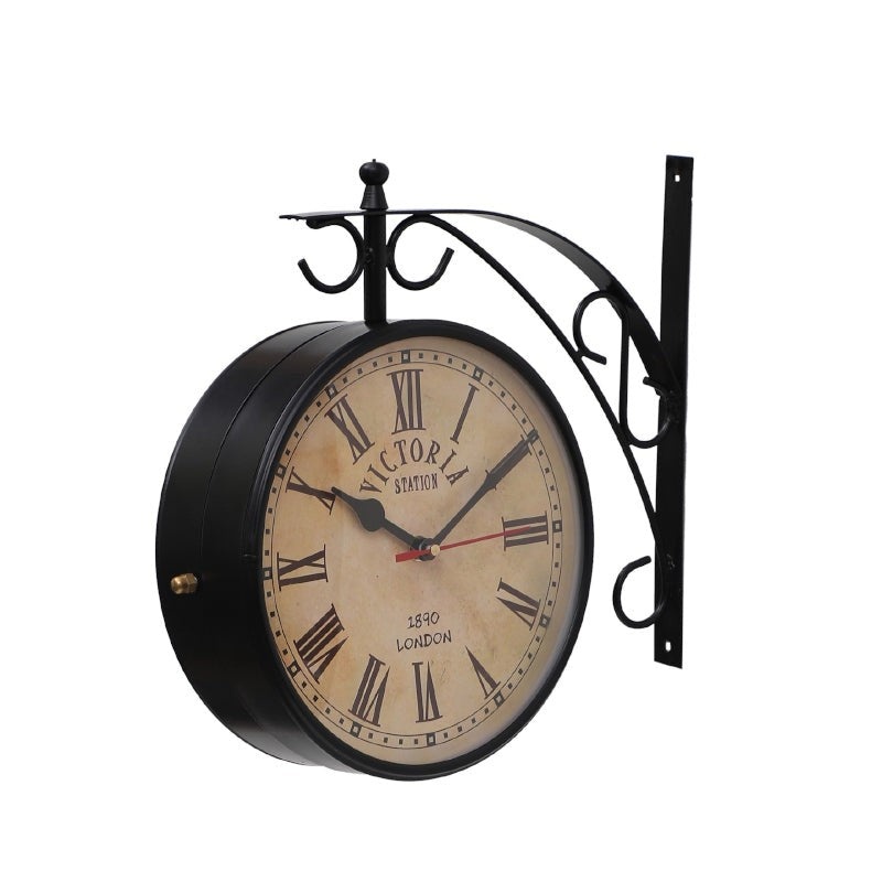Dolva Double Sided Roman Numeral Station Clock - Black & Beige media 4
