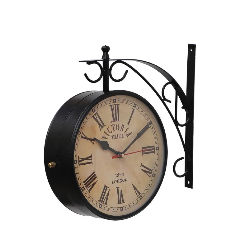 Dolva Double Sided Roman Numeral Station Clock - Black & Beige media 4