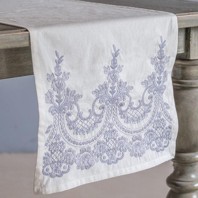 Threaded Blossom Embroidered Cotton Table Runner - Blue media 4