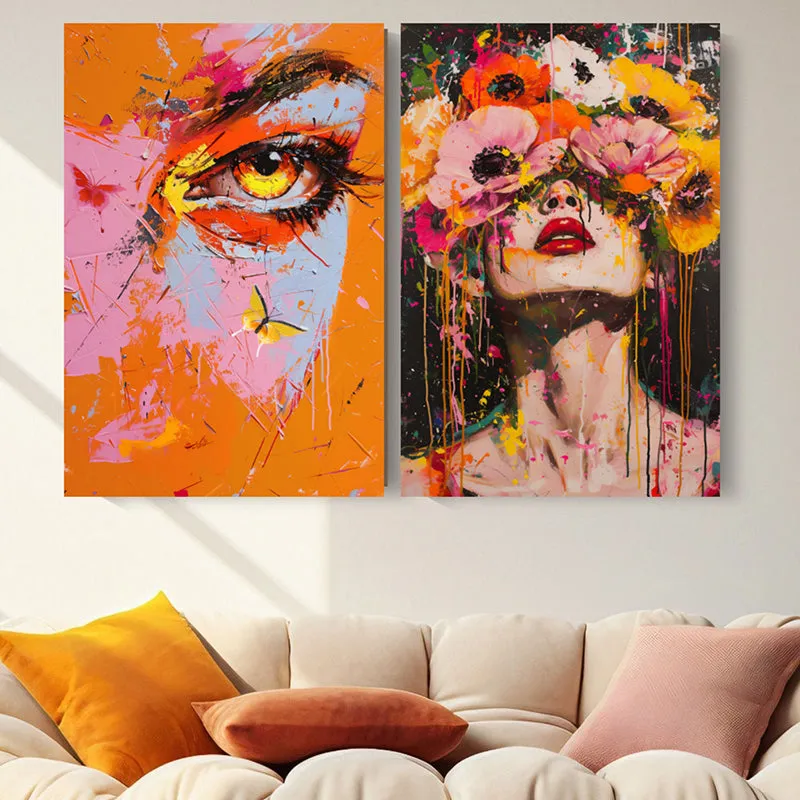Fire & Blooms Canvas Wall Painting - Set Of Two media 6