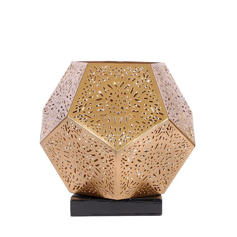 Hexagon Etched Regal Metal Table Lamp - Gold media 3