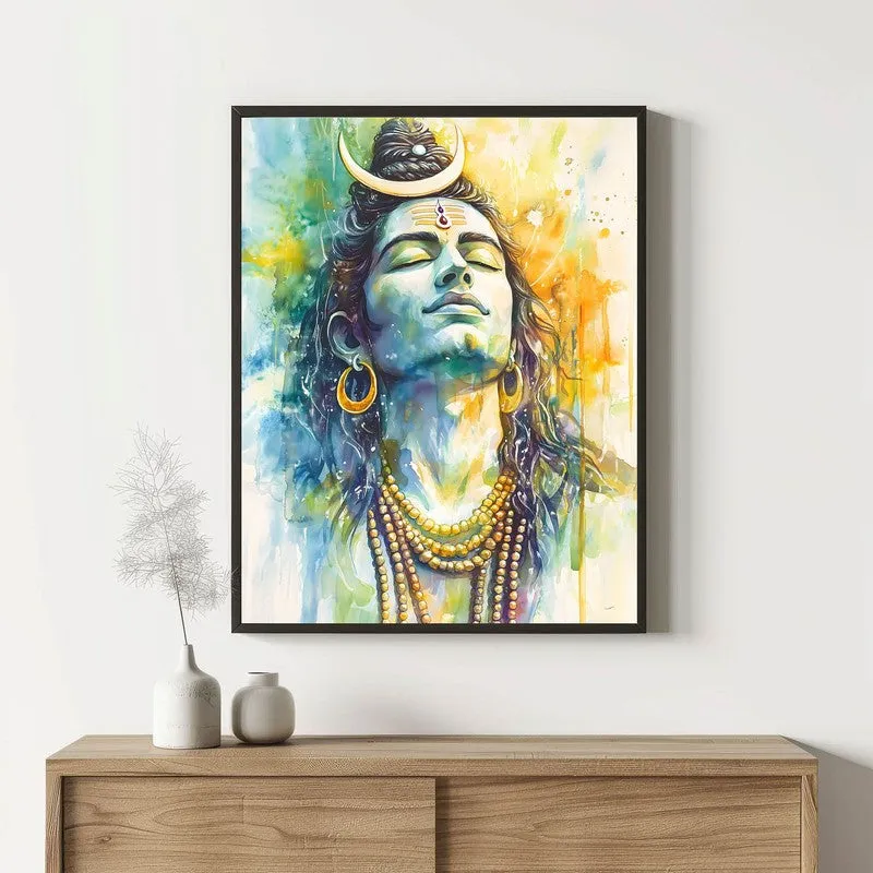 Shri Dakshinamurthi Spiritual Archival Paper Wall Painting With Frame - Black media 1