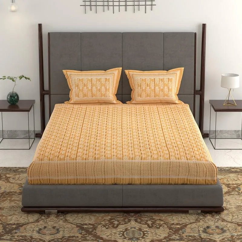 Saavika Printed Cotton Bedsheet (Yellow) - 280 TC media 1