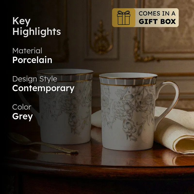 Gilded Iris Classic 24k Gold Brushed Porcelain Coffee Mug (300 mL Each/Grey) - Set Of Four media 2