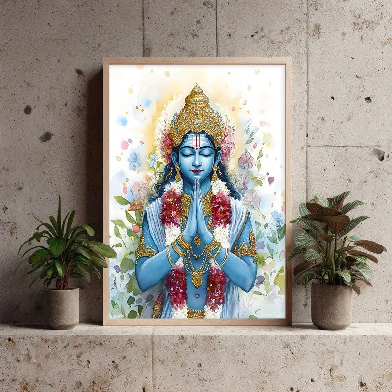 Hari Govinda Spiritual Archival Paper Wall Painting - Natural Brown Frame media 3