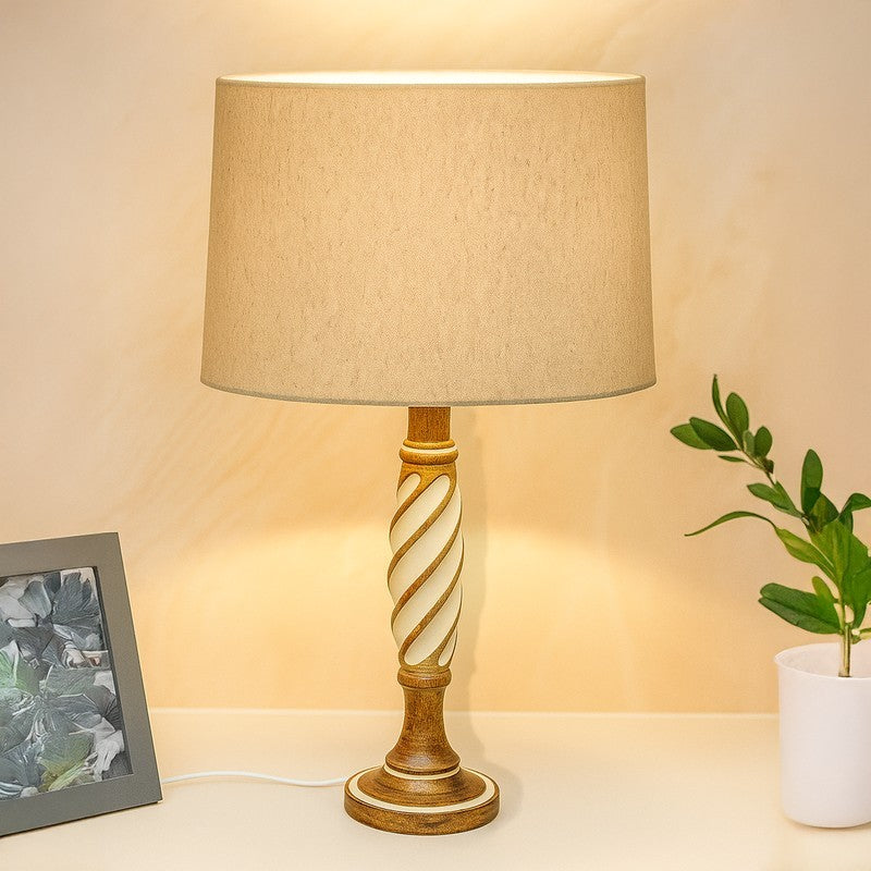 IllumeCraft Designer Wooden Table Lamp - Beige,Brown