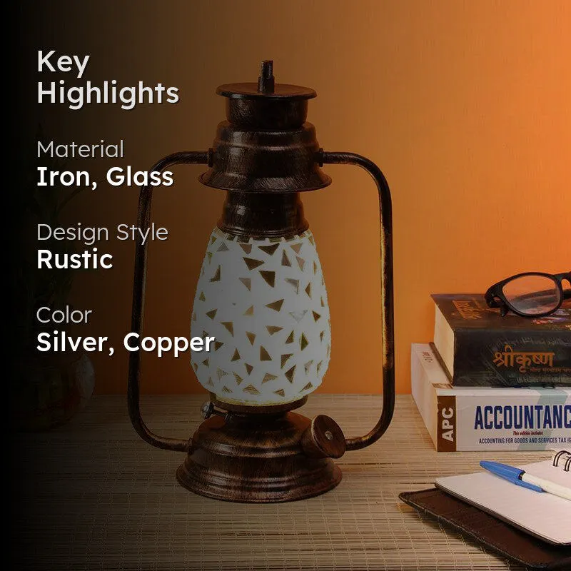 Dvija Mosaic Lantern Iron Table Lamp - Silver,Copper media 2