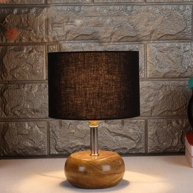 Wood Pebble Fabric Table Lamp - Black,Brown media 1