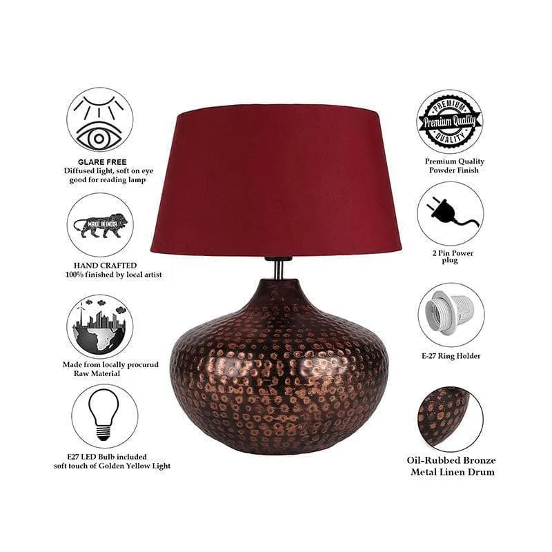 Arohana Fabric Table Lamp - Red,Bronze media 6