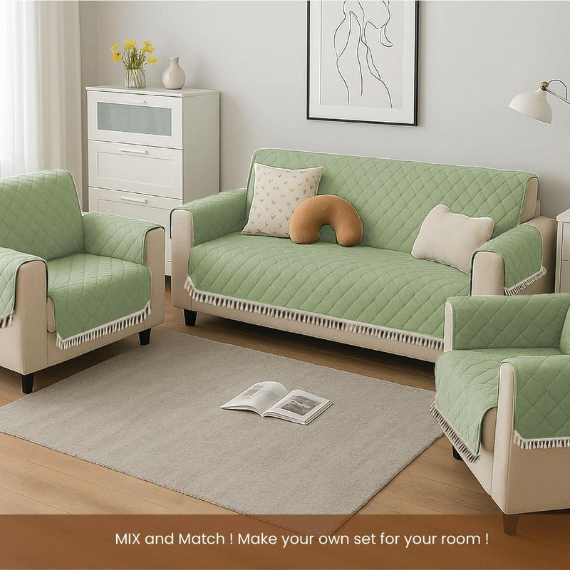 Urban Space Quilted Geometric Cotton Sofa Cover - Green media 3