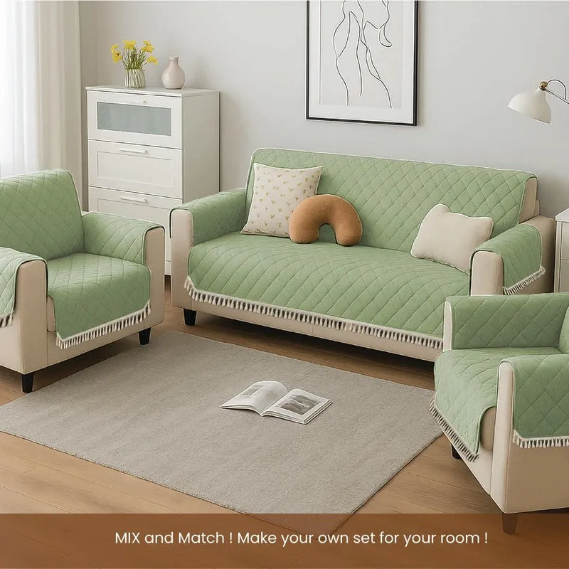 Urban Space Quilted Geometric Cotton Sofa Cover - Green media 3