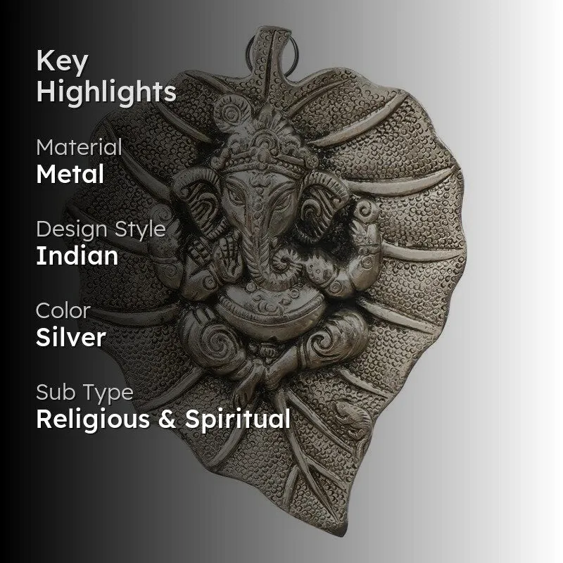 Lord Ganesh On Silver Leaf Metal Wall Accent media 2