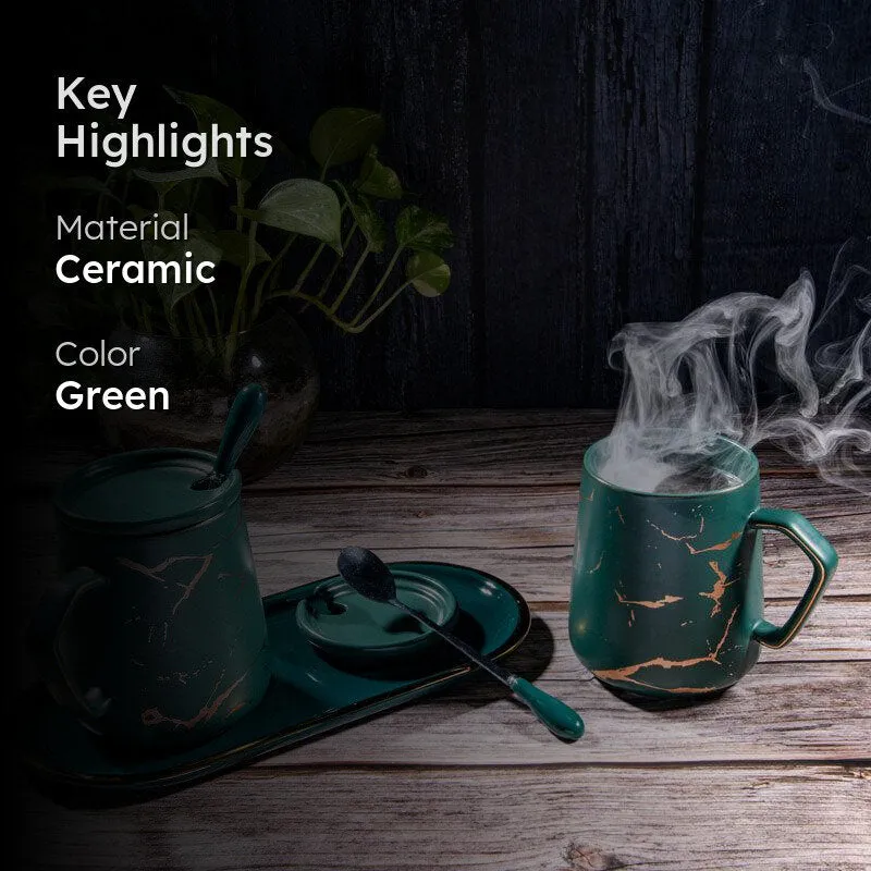 Goldira Glam Green Mug And Tray (400 ML) - Five Piece Set media 2