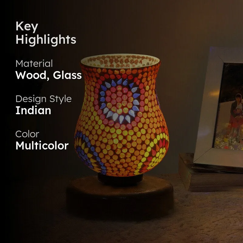 Lumvira Mosaic Glass Table Lamp With Wooden Base - Multicolor media 2