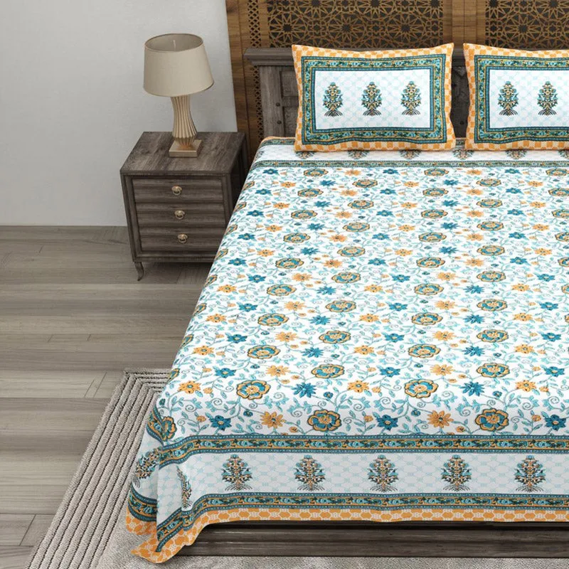 Gridon Cotton Bedsheet (Yellow,Green) - 240 TC media 3