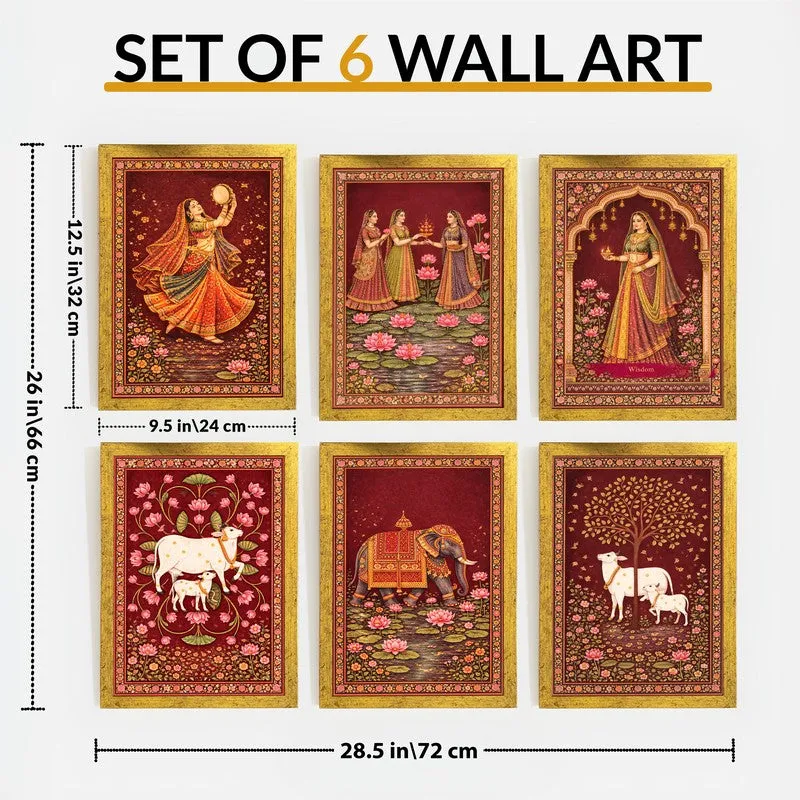 Royal Crimson Paper Wall Painting With Frame - 10