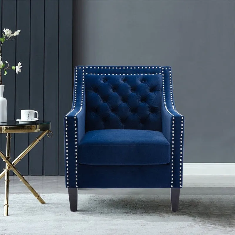 Softix Neem Wood Accent Chair - Dark Blue media 4