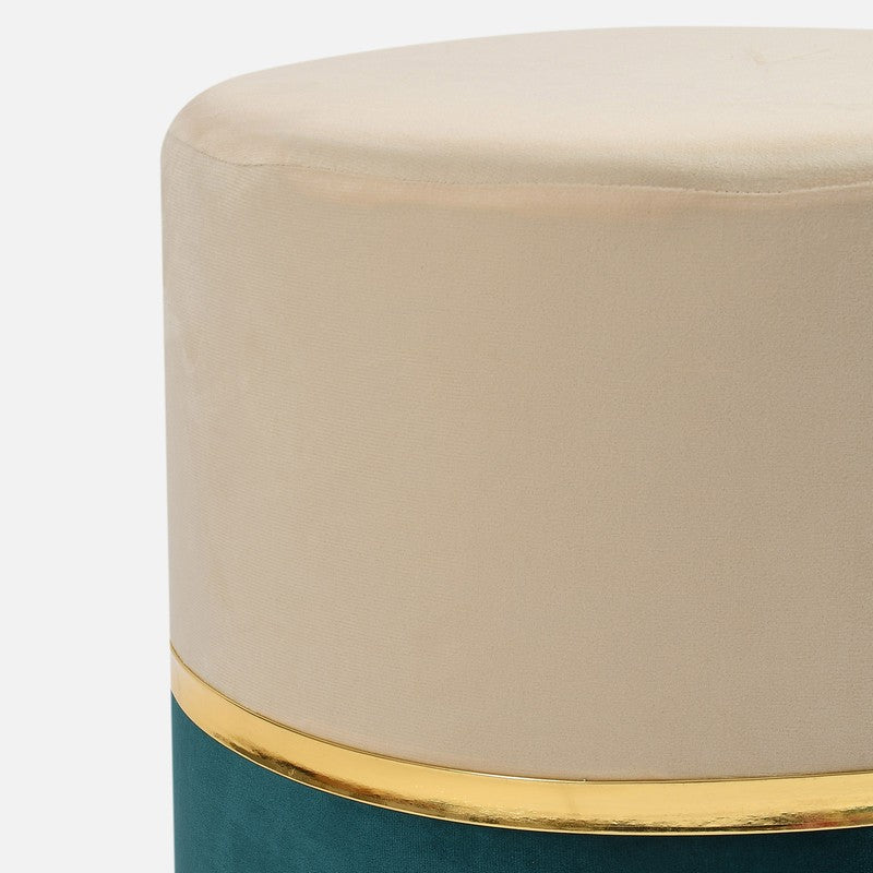 Dualtone Solid Velvet Pouffe - Beige & Teal media 4
