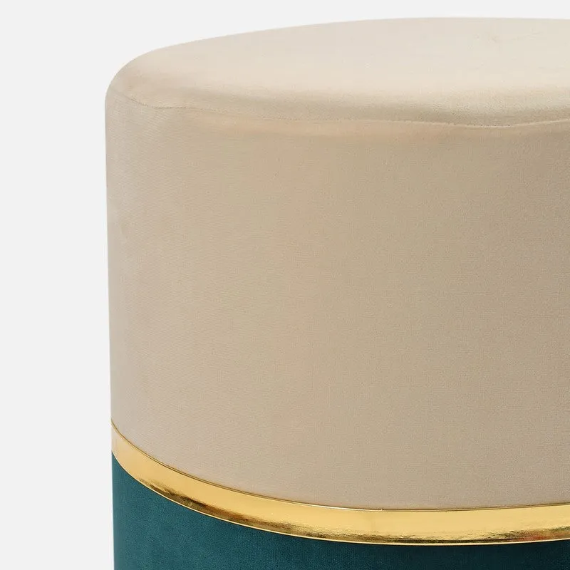 Dualtone Solid Velvet Pouffe - Beige & Teal media 4
