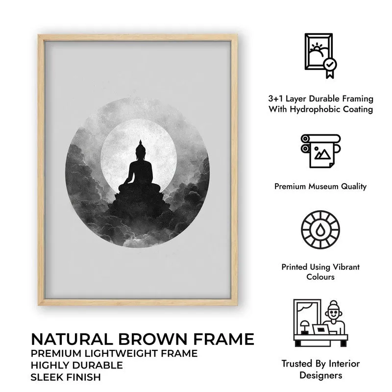 Eclipse of Peace Buddha Wall Painting With Brown Frame media 9