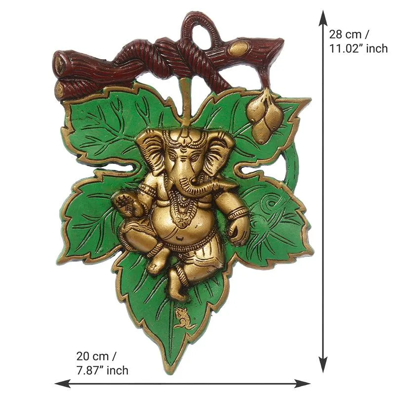 Balganesha Decorative Religious Metal Wall Accent - Green & Gold media 6