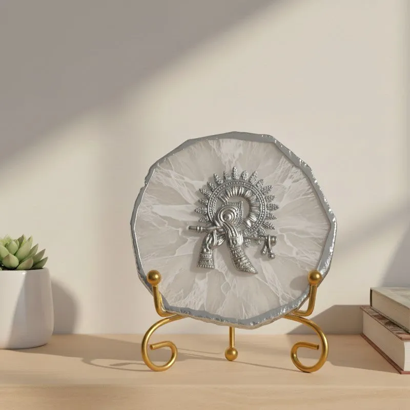 Divine Murli Aura Agate Showpiece With Stand - White media 4
